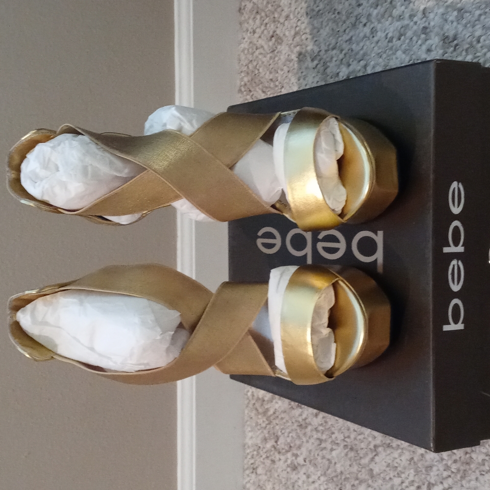BEBE Cleo Gold Heels Size 10